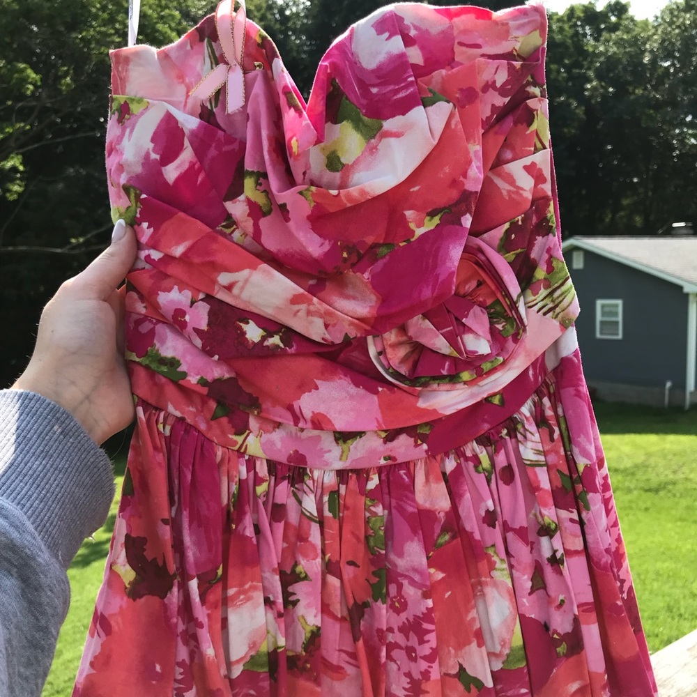 Stunning strapless pink floral ball dress